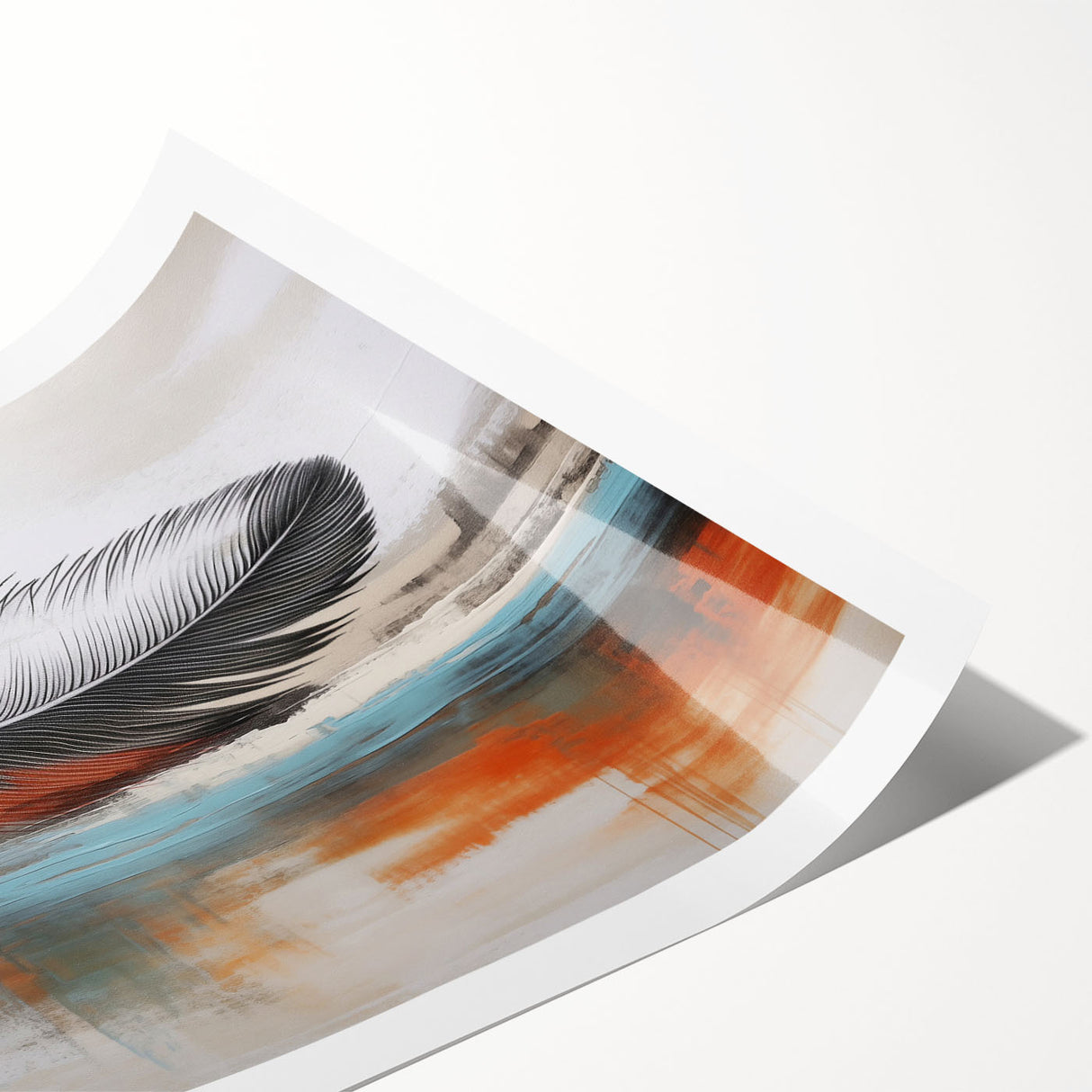 Abstract wall art print showcasing vibrant strokes and lines in shades of blue, gold, and white, expertly rolled for easy display and shipping. This modern design adds a contemporary touch to any decor.