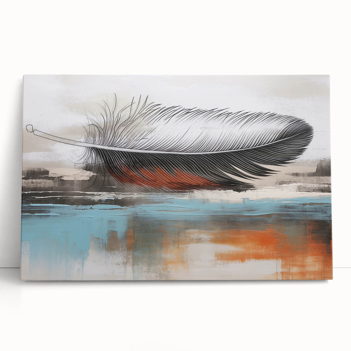 Abstract strokes and lines in vibrant hues of blue, yellow, and green create a modern wall art design on stretched canvas, perfect for contemporary decor.
