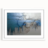 Abstract strokes and lines in earthy tones create a modern wall art design, framed with a white mat, perfect for contemporary home decor in living rooms or offices.