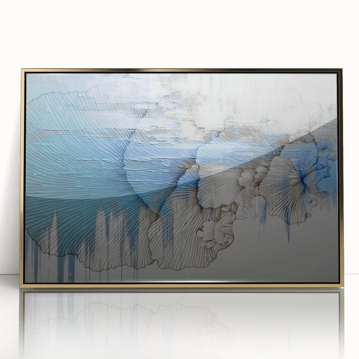 Framed wall art featuring an abstract design of colorful strokes and lines in gold and deep hues, perfect for modern home decor. Ideal for enhancing living spaces with a touch of elegance and artistic flair.