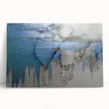 Abstract wall art featuring dynamic strokes and lines in vibrant hues of blue, yellow, and white, elegantly displayed on a stretched canvas, perfect for modern home decor.