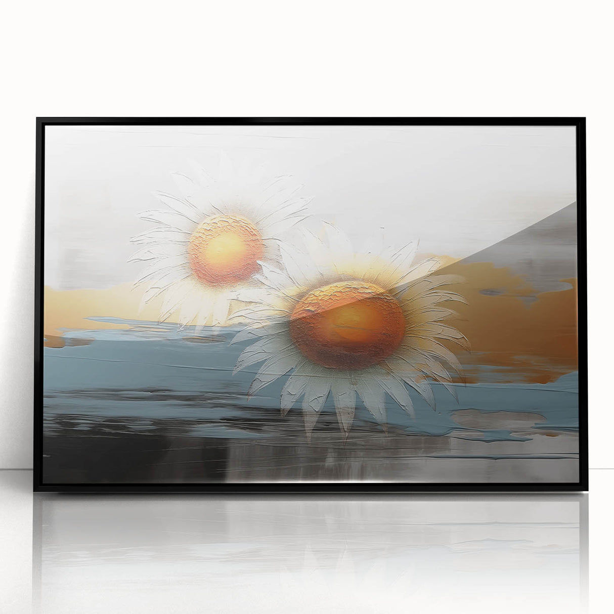 Framed abstract wall art featuring dynamic strokes and lines in a monochromatic palette, set against a sleek black frame, ideal for modern home decor.