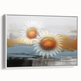 Framed canvas wall art showcasing an abstract design of colorful strokes and lines, set against a white background, ideal for modern home decor.