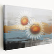 Abstract canvas wall art showcasing vibrant strokes and lines in a modern design, displayed from the side to highlight its stretched edges and texture.