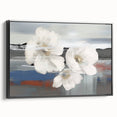 Framed canvas wall art showcasing an abstract design of strokes and lines in black and white, highlighting modern artistic flair. Side view emphasizes the sleek frame.