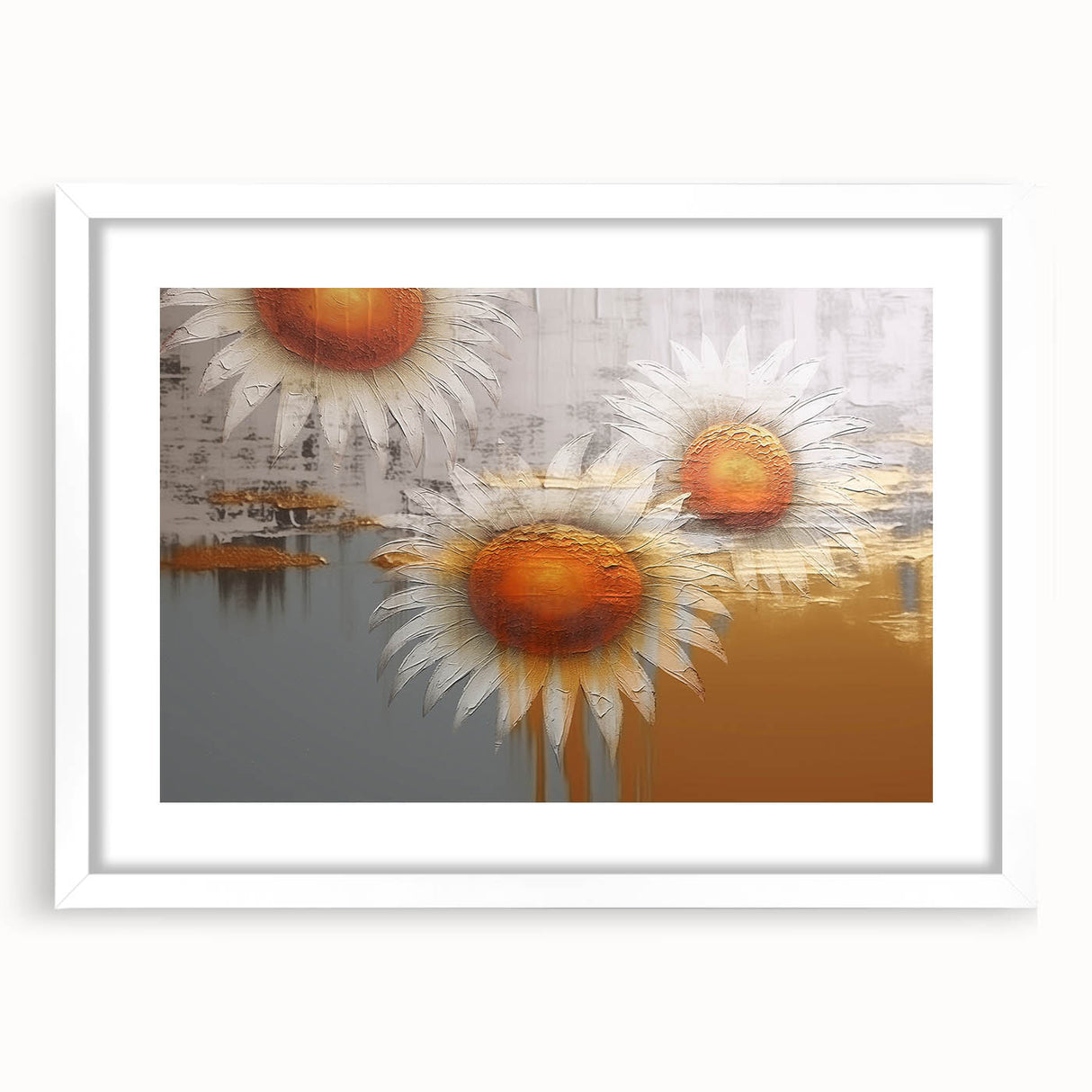 Abstract strokes and lines design wall art in a white frame with mat, showcasing modern aesthetics and vibrant colors, perfect for contemporary decor.