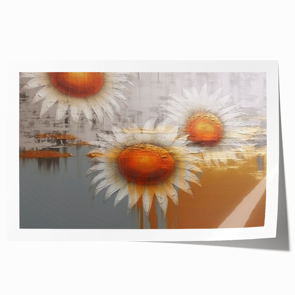 Abstract wall art print showcasing vibrant strokes and lines in shades of blue, orange, and yellow, perfect for modern home decor. Ideal for living rooms or creative spaces.