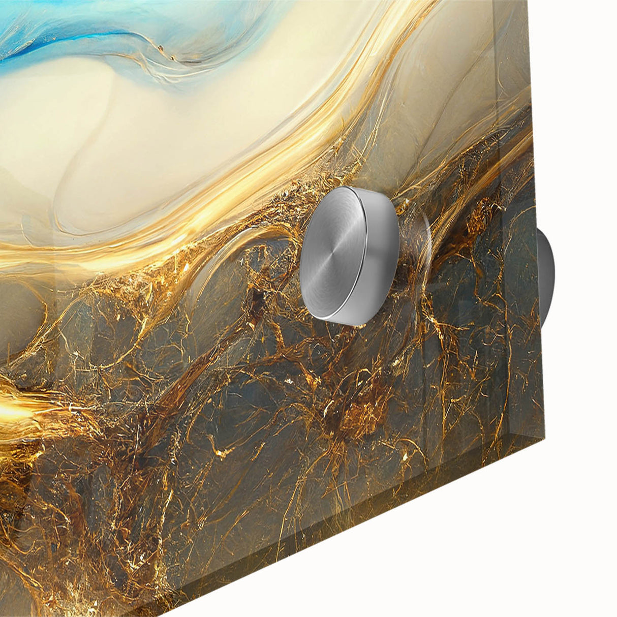 Close-up of an abstract wall art piece featuring colorful strokes and lines on acrylic glass, showcasing vibrant hues and unique design elements.