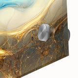 Close-up of an abstract wall art piece featuring colorful strokes and lines on acrylic glass, showcasing vibrant hues and unique design elements.