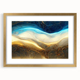 Framed abstract wall art featuring dynamic strokes and lines in gold and black, designed to enhance modern interior decor with elegance.