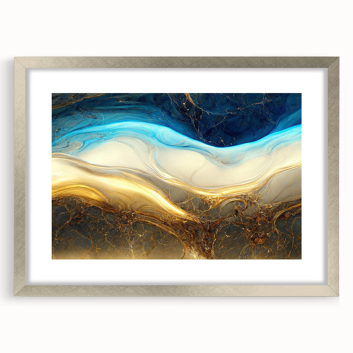 Abstract strokes and lines design wall art in a silver frame with mat, showcasing a modern aesthetic perfect for contemporary interiors.