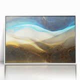 Framed abstract wall art showcasing colorful strokes and lines in a modern design, set against a white background for a contemporary touch.