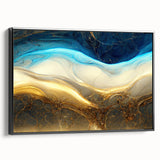 Abstract wall art featuring vibrant strokes and lines in a framed canvas design, showcasing a modern aesthetic with a sleek black frame.
