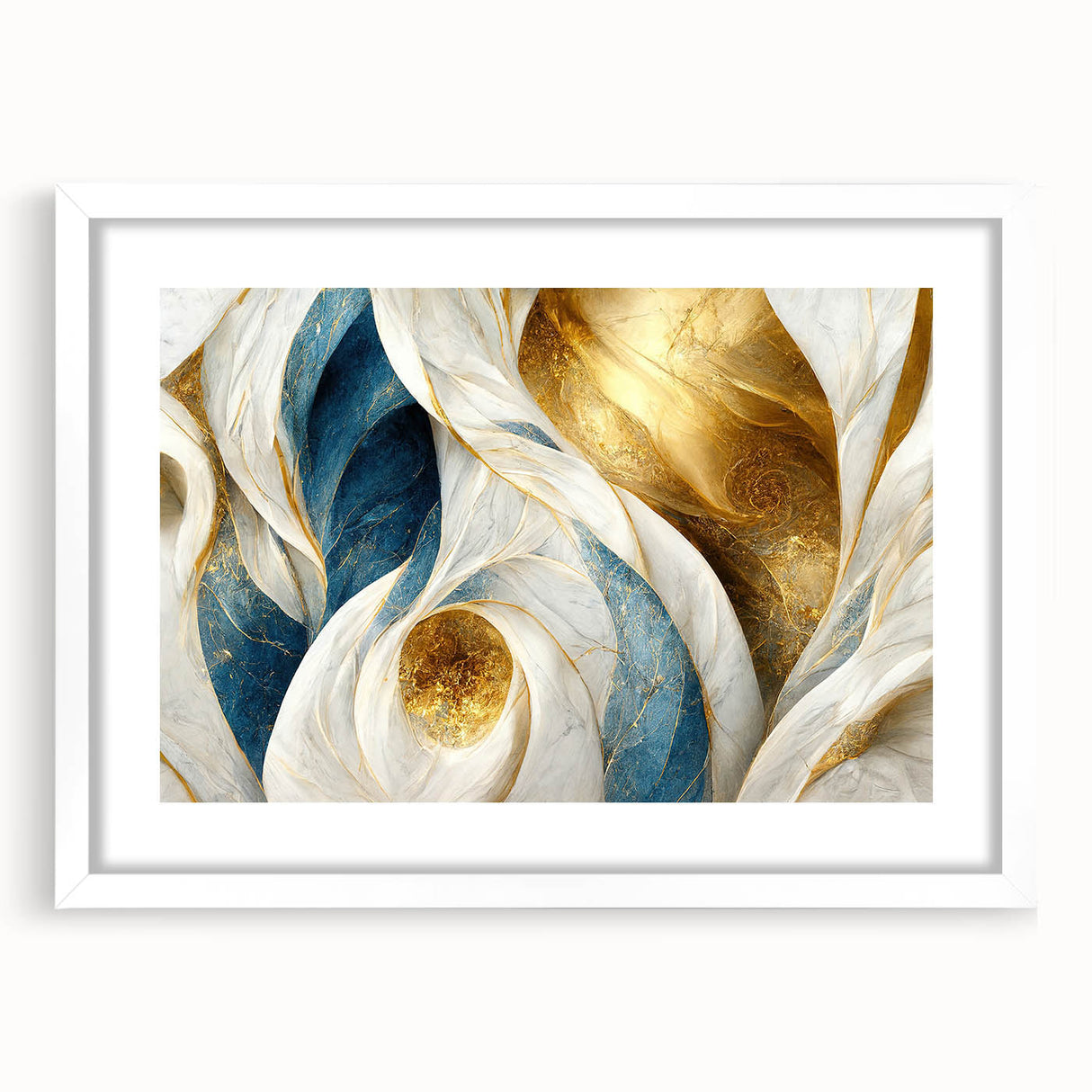 Abstract wall art featuring colorful strokes and lines in a modern design, framed in white with a mat, perfect for contemporary decor.