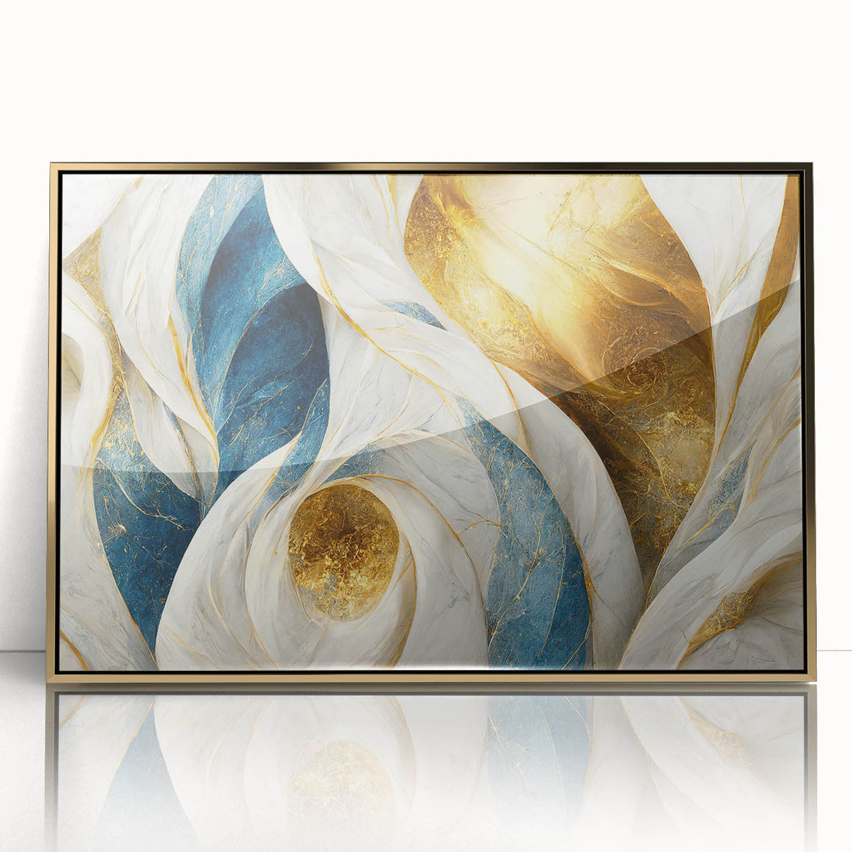 Abstract wall art featuring a collection of gold-accented strokes and lines, elegantly framed, perfect for modern home decor.