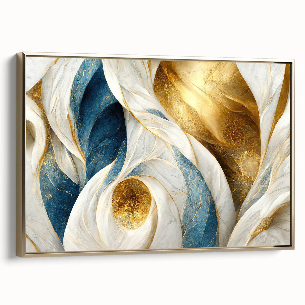 Framed abstract wall art showcasing vibrant strokes and lines in gold and muted tones, perfect for enhancing modern interior decor.