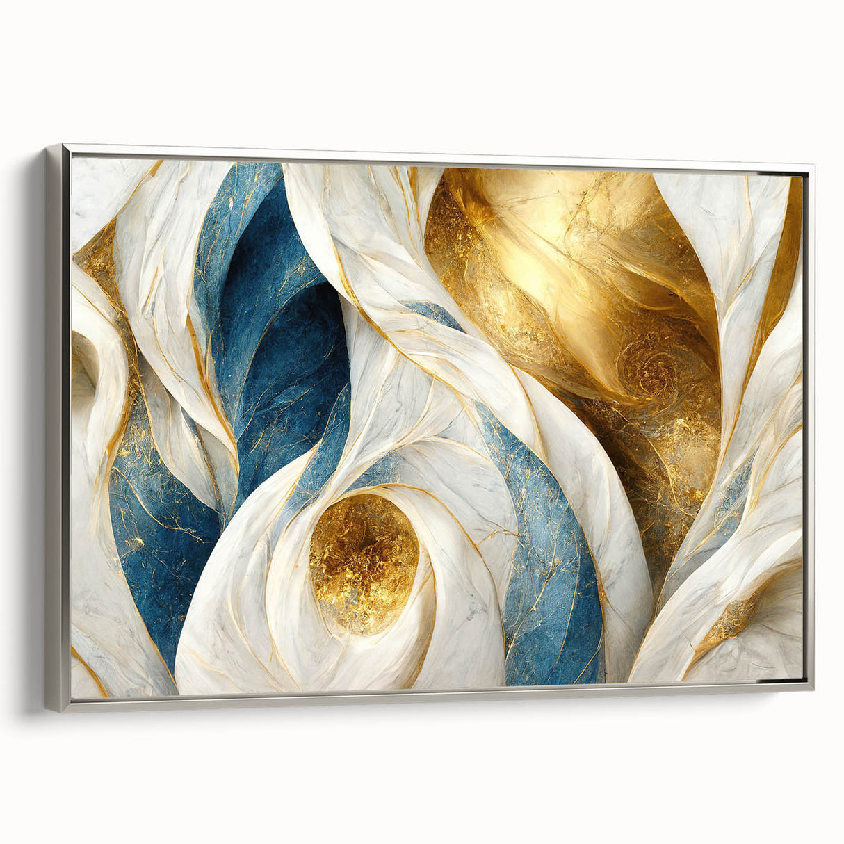 Framed abstract wall art featuring elegant strokes and lines in silver tones, showcasing a modern design suitable for contemporary decor.