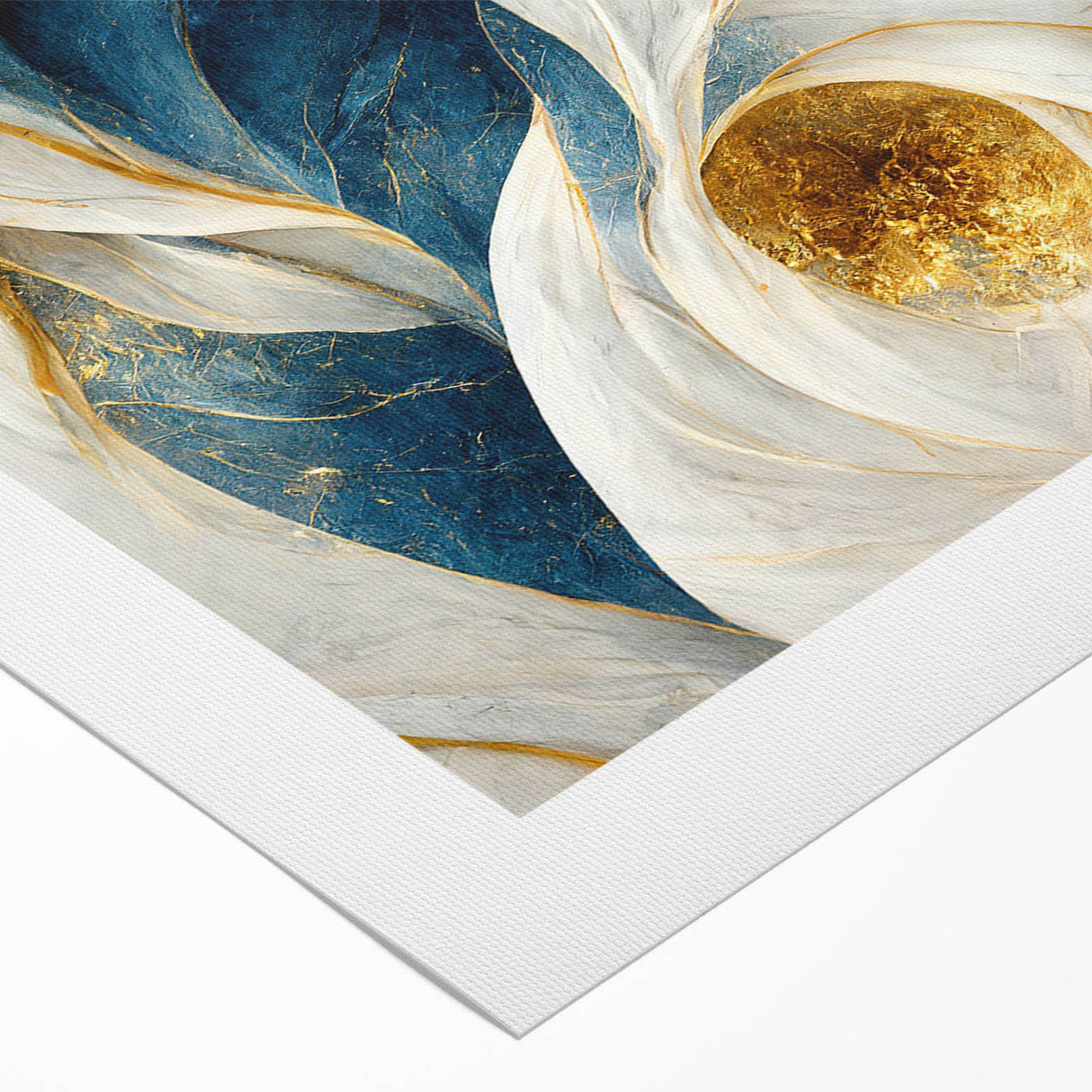 Abstract wall art canvas print showcasing vibrant strokes and lines in shades of blue, orange, and gold, ideal for modern home decor.
