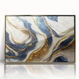 Framed abstract wall art featuring elegant gold strokes and lines on a white background, perfect for modern decor and enhancing interior spaces.