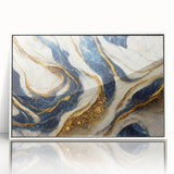 Framed abstract wall art showcasing colorful strokes and lines in a modern design, with a sleek white frame enhancing its vibrant aesthetic.
