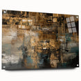 Abstract wall art print showcasing colorful strokes and lines on acrylic glass, displayed with pins against a neutral background, perfect for modern decor.