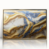 Framed abstract wall art featuring gold strokes and lines on a sleek acrylic background, designed to enhance modern interior decor.