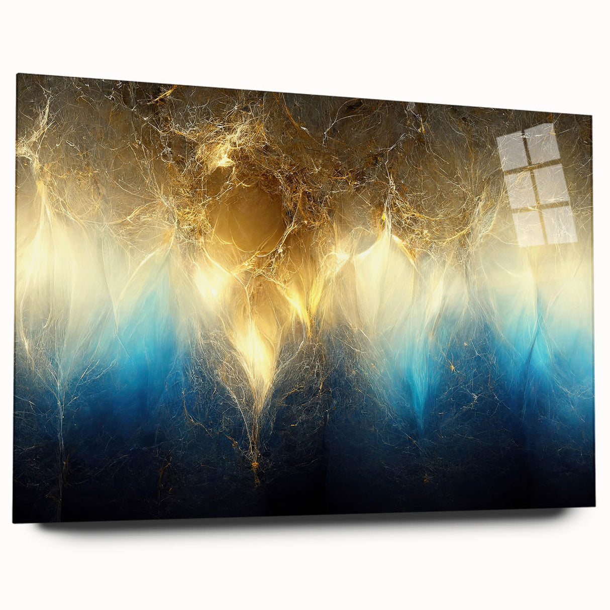 Abstract wall art design showcasing vibrant strokes and lines in a contemporary acrylic glass format, ideal for modern home decor.