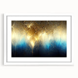 Framed abstract wall art featuring colorful strokes and lines in a modern design, set against a white mat for an elegant display.