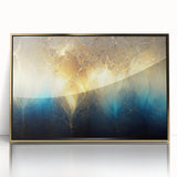 Framed abstract wall art featuring gold strokes and lines on a white background, ideal for modern home decor and stylish interiors.