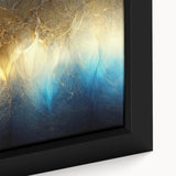 Close-up of a framed abstract wall art piece showcasing vibrant strokes and lines in bold colors, perfect for modern home decor.