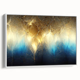 Framed abstract wall art featuring colorful strokes and lines in a modern design, displayed from a side view against a white background.