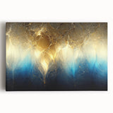 Abstract canvas wall art showcasing vibrant strokes and lines in shades of blue, yellow, and orange, perfect for modern decor.