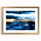 Abstract wall art print showcasing bold strokes and lines in soothing pastel colors, elegantly framed with a gold mat for a sophisticated decor touch.