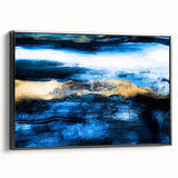 Framed wall art featuring an abstract design with dynamic strokes and lines in bold colors, showcasing a modern aesthetic suitable for contemporary decor.