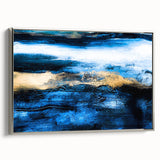 Framed canvas wall art showcasing an abstract design of strokes and lines in silver tones, perfect for modern home decor.