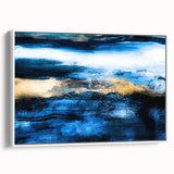 Framed canvas wall art showcasing an abstract design of colorful strokes and lines on a white background, perfect for modern decor.