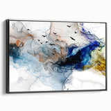 Framed abstract wall art showcasing dynamic strokes and lines in black and white, adding a modern touch to any space.