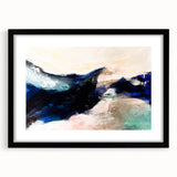 Abstract strokes and lines in a modern black-framed wall art piece, showcasing a minimalist design with a sophisticated mat finish, ideal for contemporary decor.