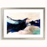 Abstract wall art design featuring colorful strokes and lines in a silver frame, showcasing modern aesthetics and vibrant hues. Perfect for contemporary home decor.