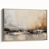 Framed wall art showcasing an abstract design of gold strokes and lines on a canvas, adding elegance to modern interiors.