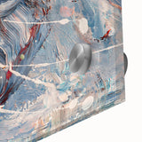 Close-up of an abstract strokes and lines design wall art piece, showcasing vibrant colors and fluid patterns on acrylic glass, perfect for modern decor.