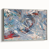 Framed wall art featuring abstract strokes and lines in silver tones, showcasing a modern design suitable for contemporary decor.