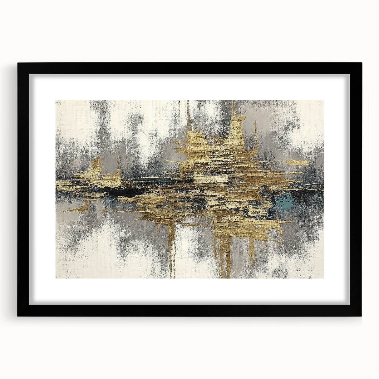 Framed wall art featuring an abstract design of colorful strokes and lines, presented in a sleek black frame with a mat for a modern touch.