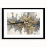 Framed wall art featuring an abstract design of colorful strokes and lines, presented in a sleek black frame with a mat for a modern touch.