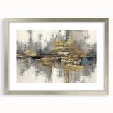 Framed abstract wall art showcasing vibrant strokes and lines in a modern design, featuring a silver mat and sleek front view for contemporary decor.