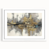 Framed wall art featuring an abstract design of colorful strokes and lines in a modern style, set in a sleek white frame, ideal for contemporary decor.