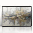 Framed abstract wall art featuring vibrant strokes and lines in black, white, and gold, perfect for modern home decor and artistic expression.