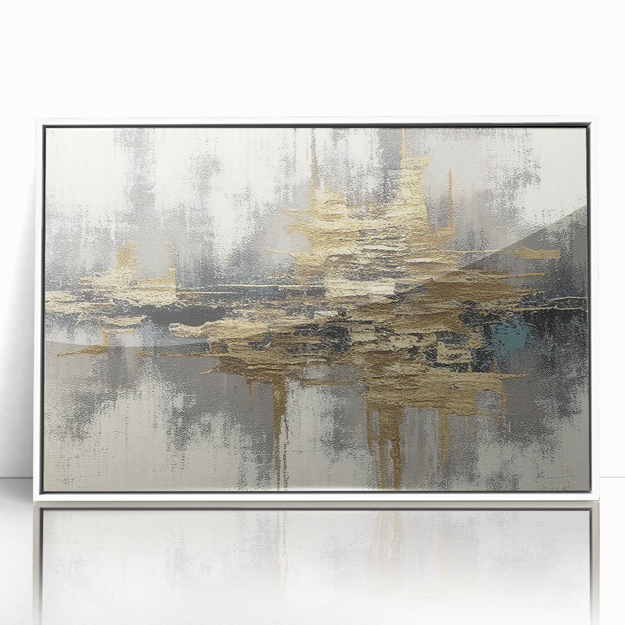 Framed abstract wall art design featuring colorful strokes and lines in a contemporary style, set against a white background for a modern aesthetic.