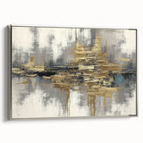 Framed canvas wall art showcasing an abstract design with silver strokes and lines, adding a modern touch to any interior decor.