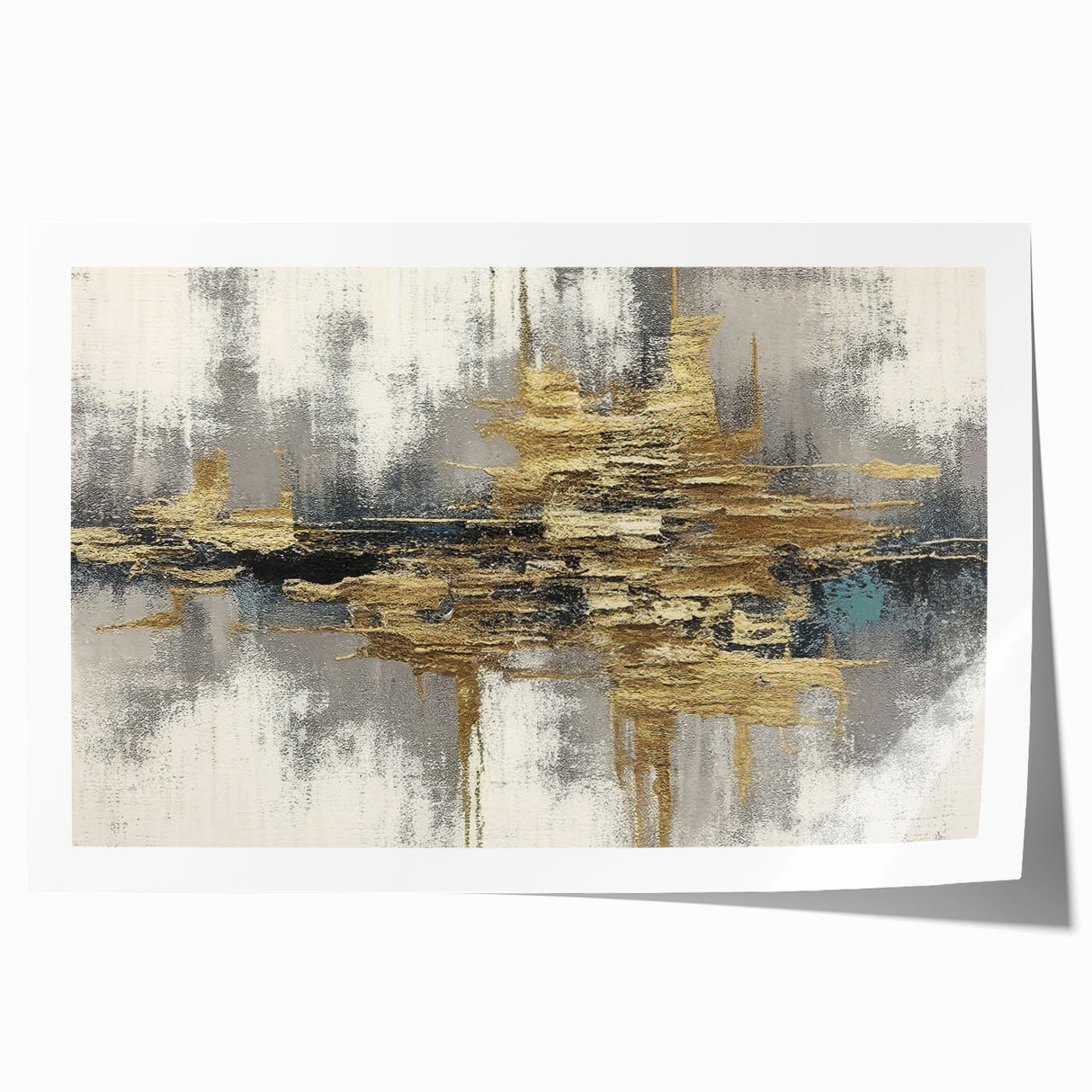 Abstract wall art print showcasing vibrant strokes and lines in shades of blue, orange, and yellow, ideal for modern home decor.